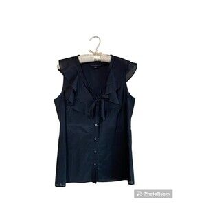 Banana Republic Womens Ruffle Neck Black Top. Sz.S